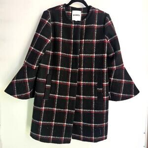 BB Dakota Hewes Flare Sleeve Check Coat Size M Wool Blend Black and Red Retro